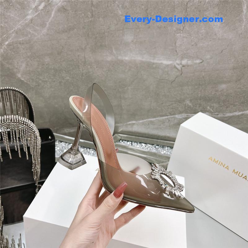 AMINA MUADDI rhinestone buckle heeled slides