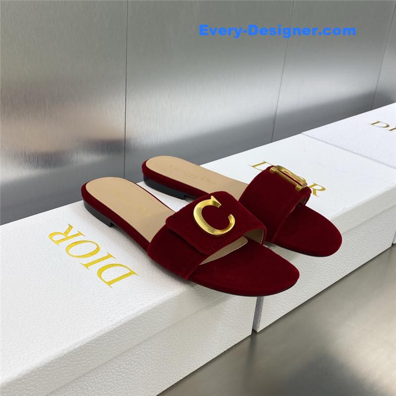 D10r cd letter logo metal buckle flat color block sandals