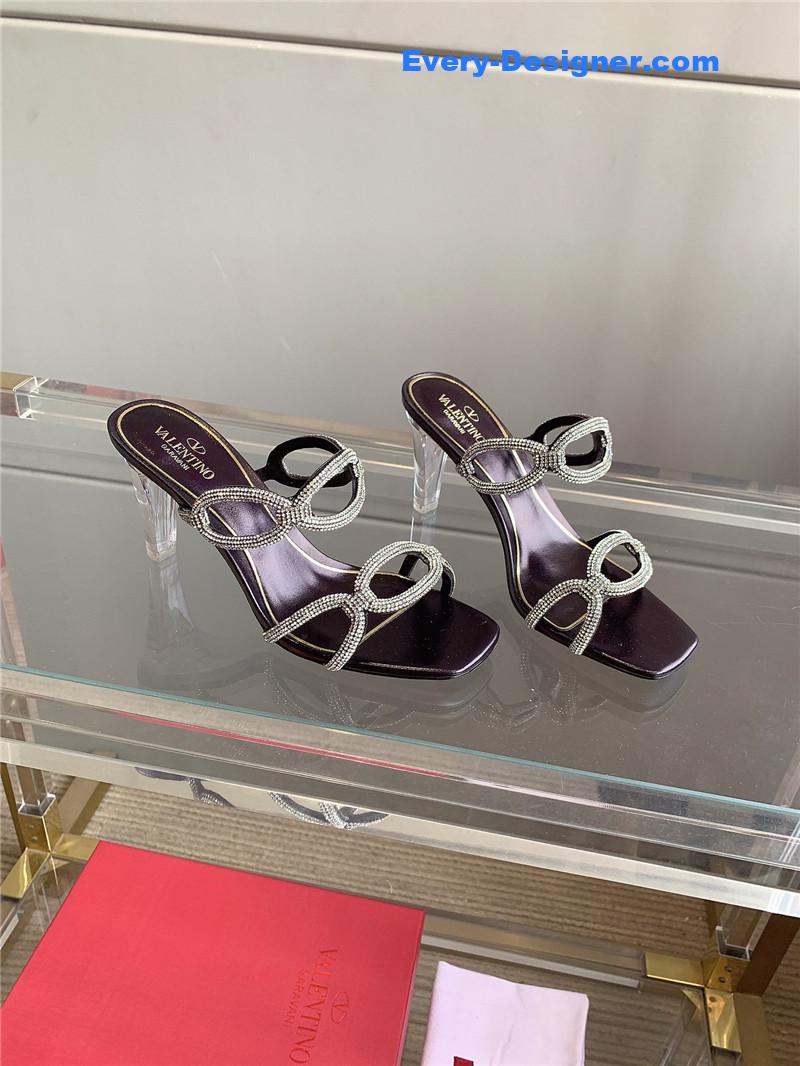 Va1e*ntin0 new crystal heel high-heeled slippers