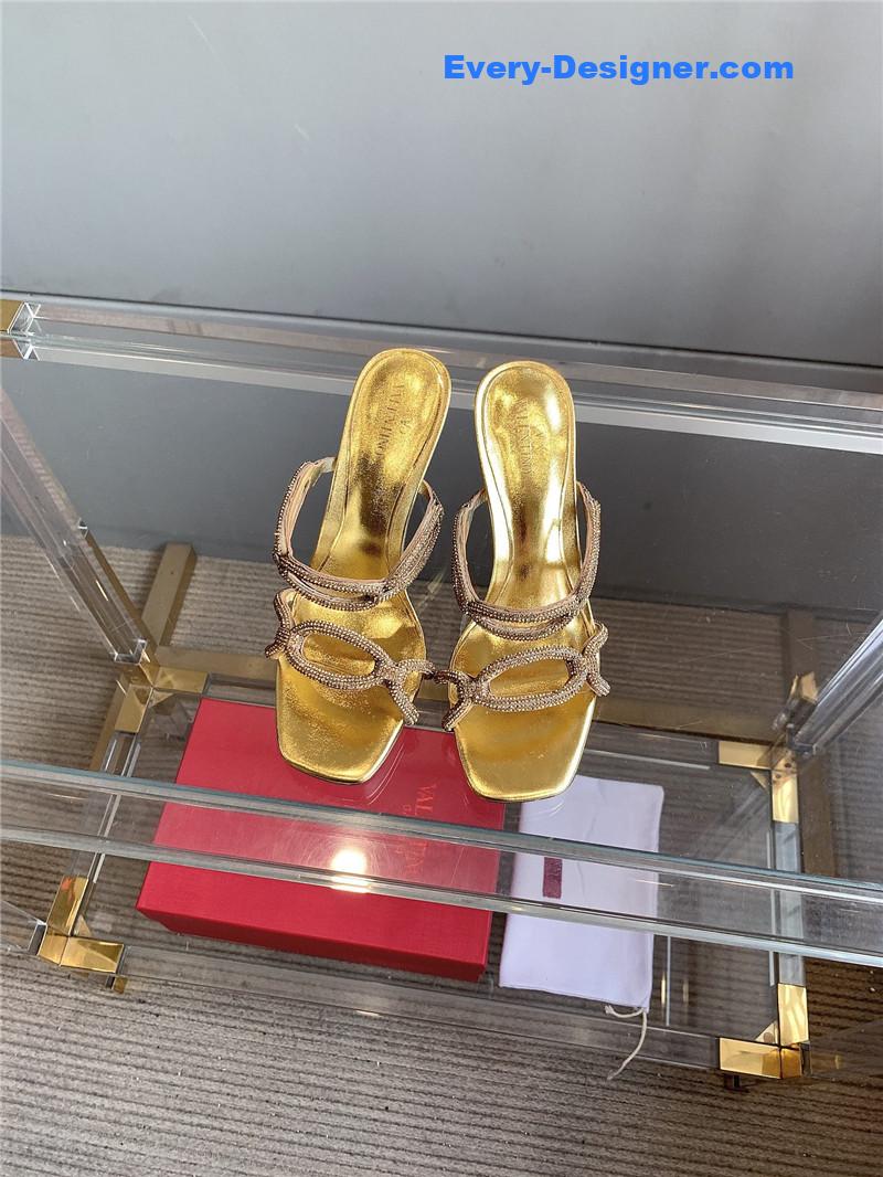 Va1e*ntin0 new crystal heel high-heeled slippers