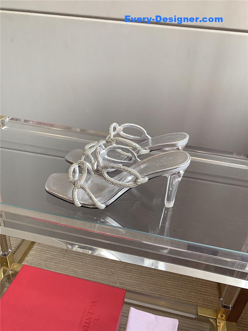 Va1e*ntin0 new crystal heel high-heeled slippers