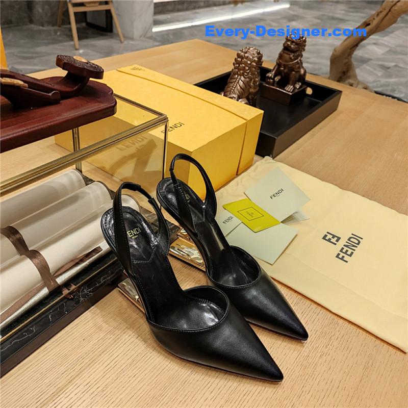 F**di first black leather slingback pumps