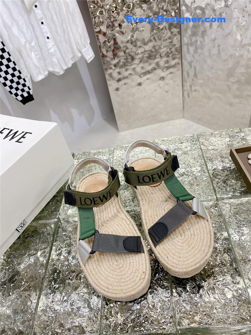 L0ew* new straw platform color block sandals