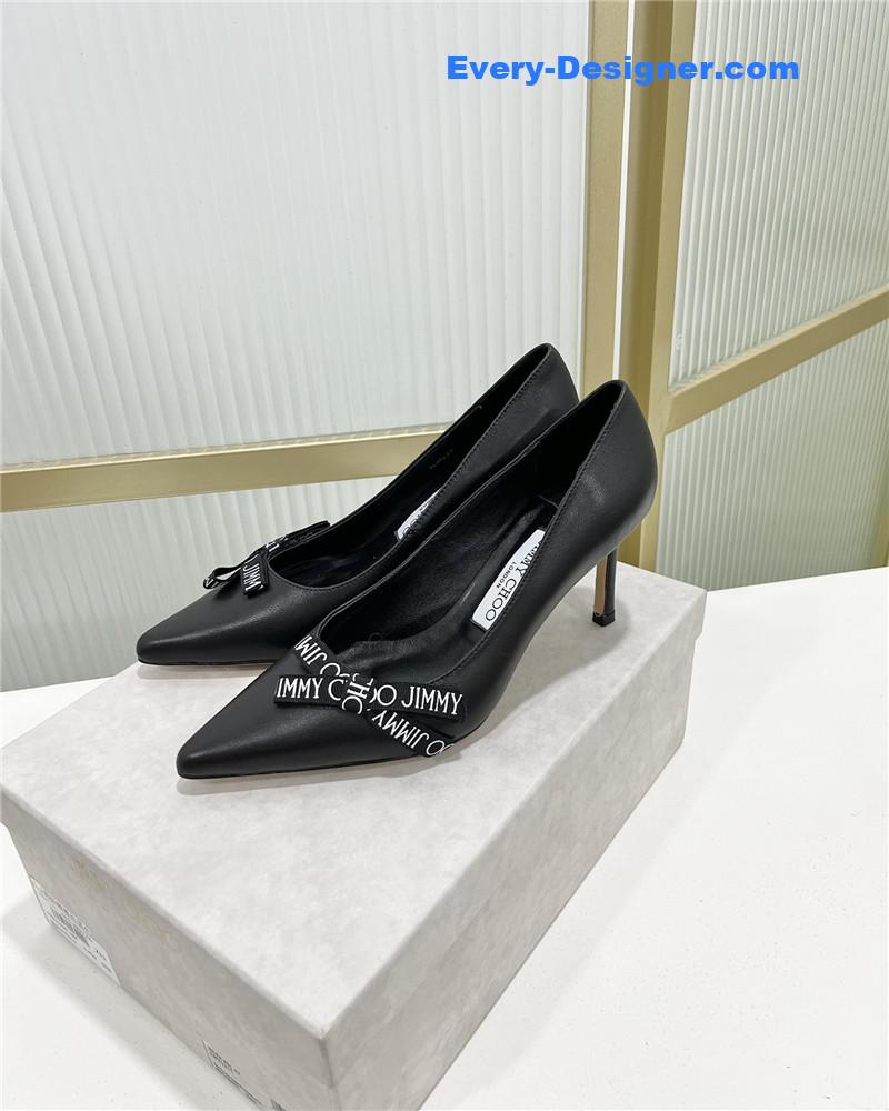 J1m*y Ch00 new logo print webbing square toe flat shoes