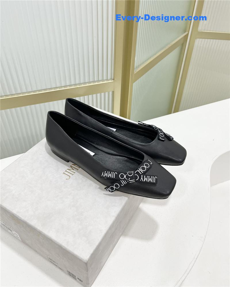 J1m*y Ch00 new logo print webbing square toe flat shoes