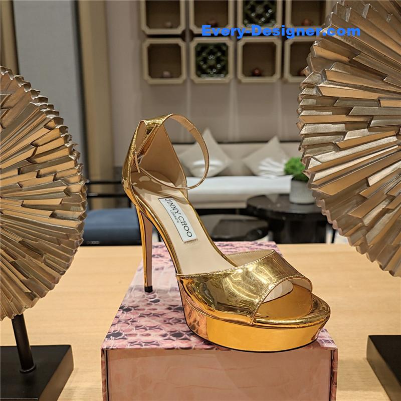 J1m*y Ch00 crystal chain heeled platform sandals