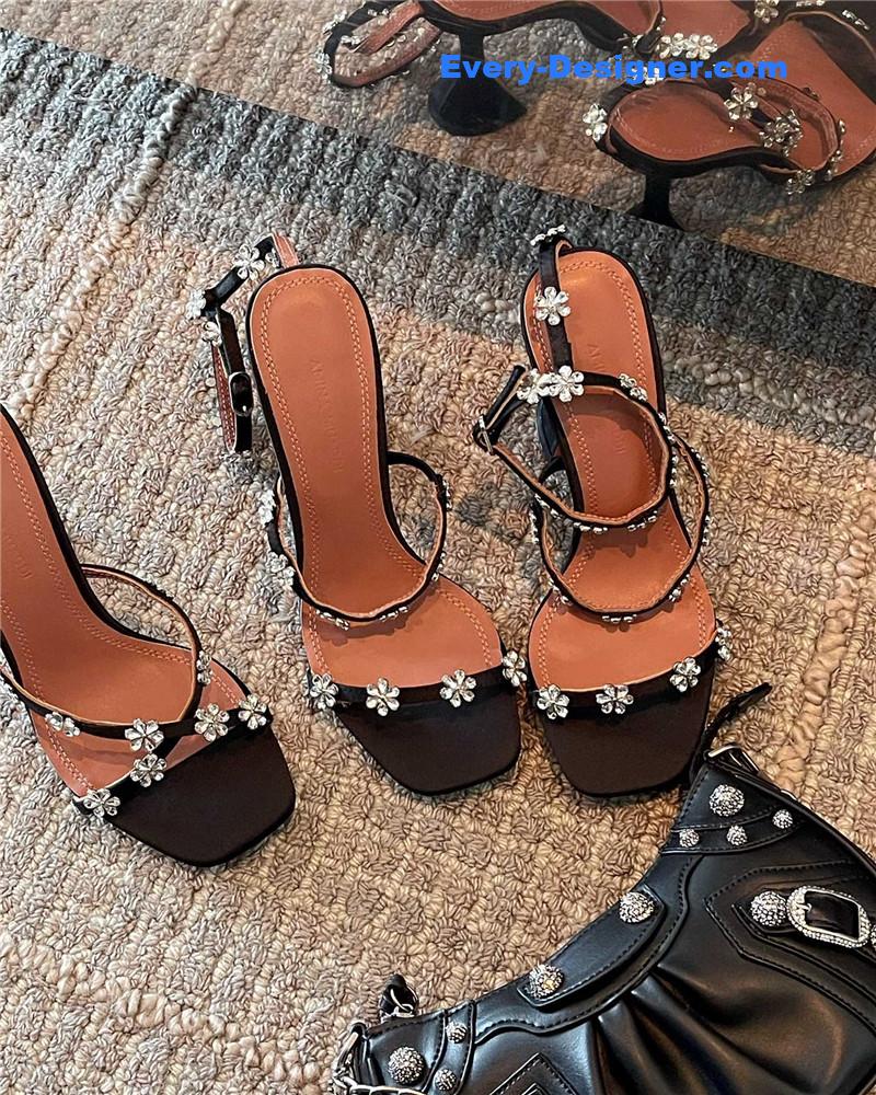Amina Muaddi Floral Crystal Pumps Wineglass Heel Sandals