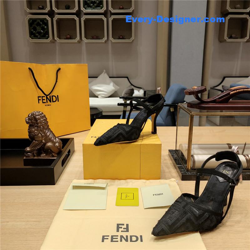 F**di flocked embroidered pointed toe sandals