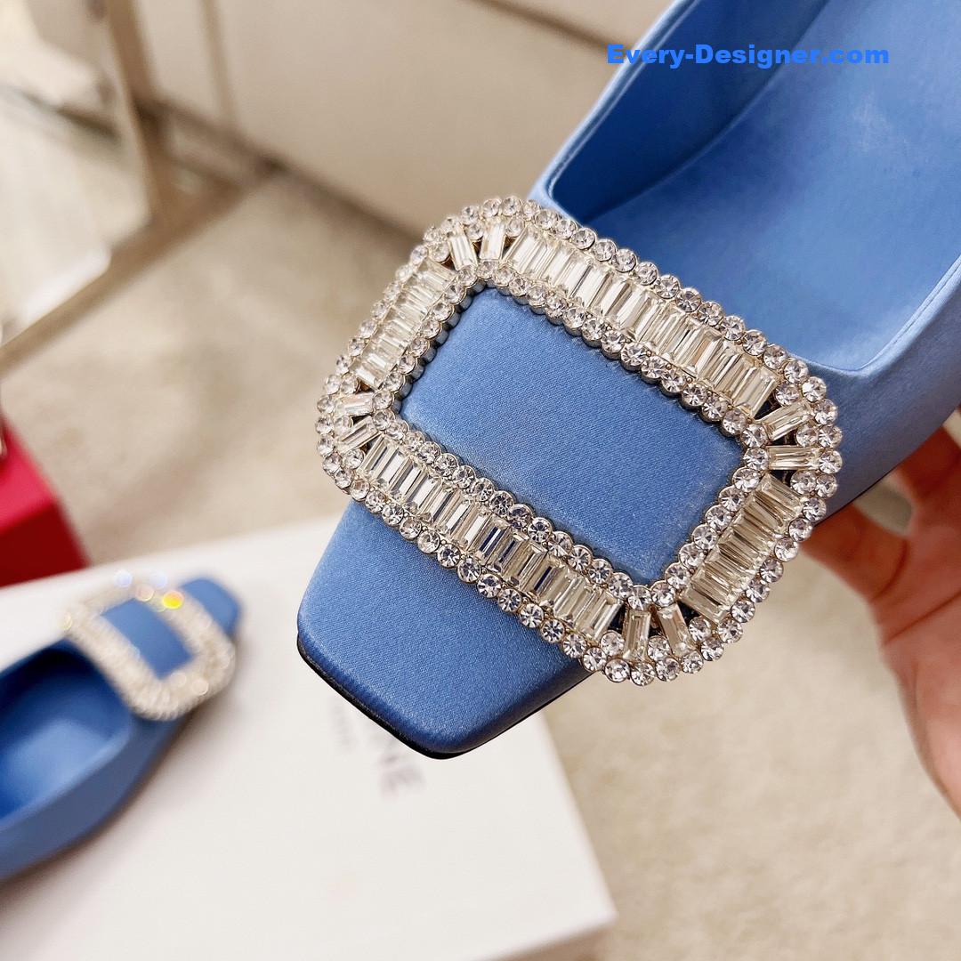 roger u1u1er silk d1am0nd buckle square heel shoes