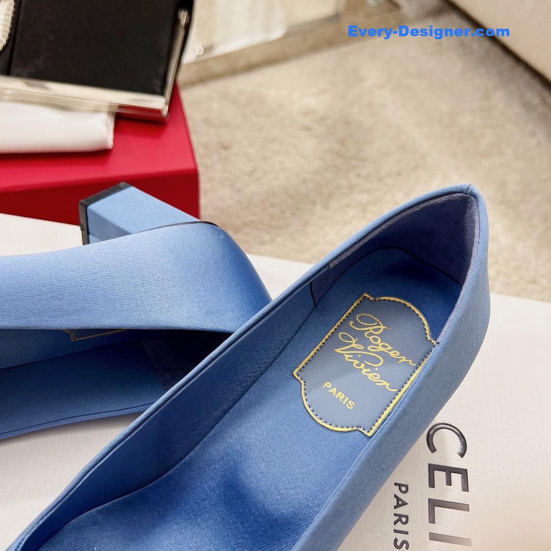 roger u1u1er silk d1am0nd buckle square heel shoes