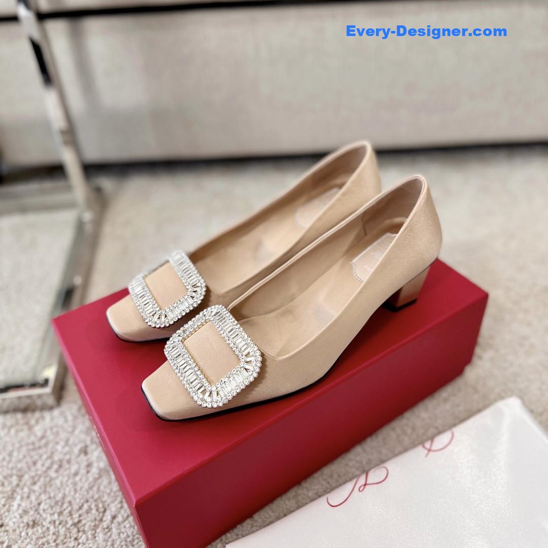 roger u1u1er silk d1am0nd buckle square heel shoes