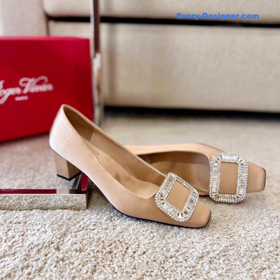 roger u1u1er silk d1am0nd buckle square heel shoes