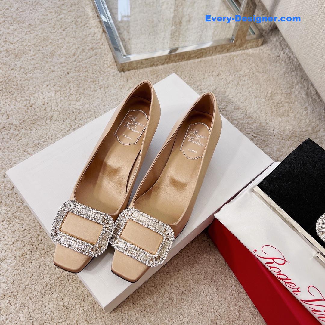 roger u1u1er silk d1am0nd buckle square heel shoes