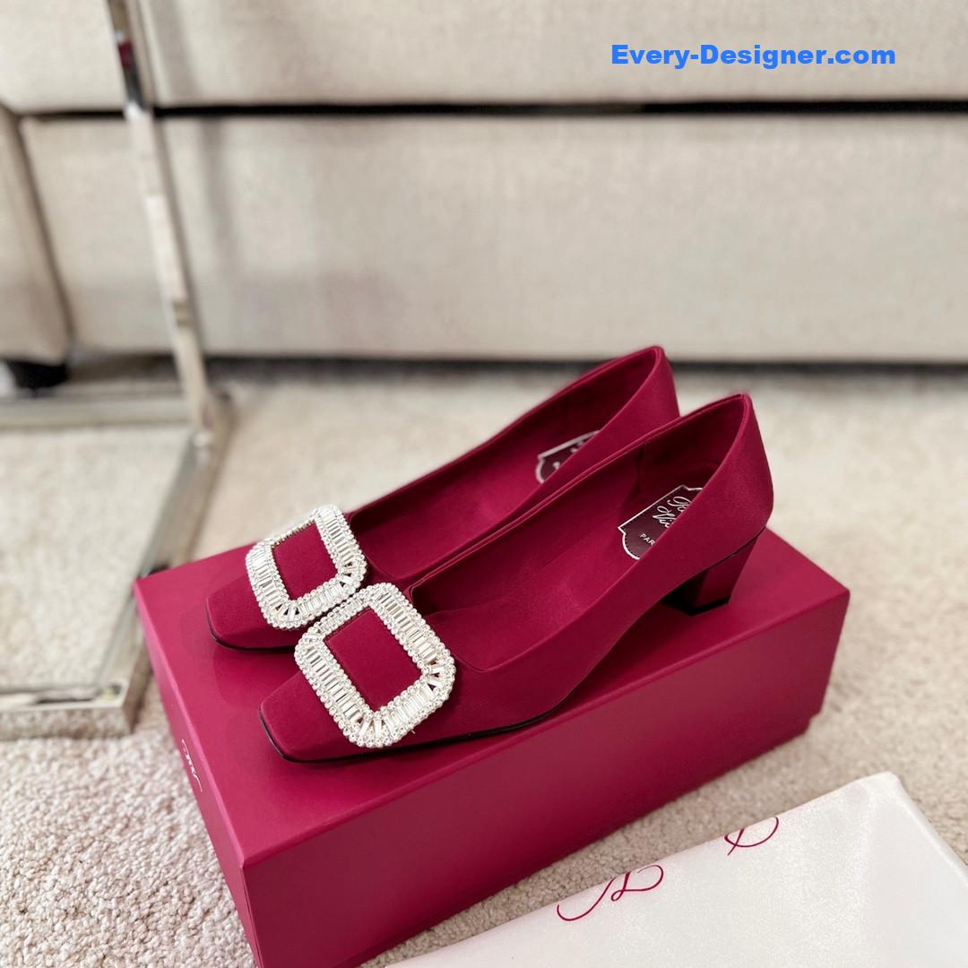 roger u1u1er silk d1am0nd buckle square heel shoes