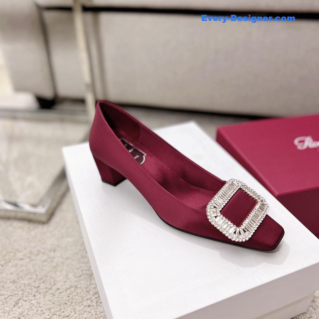 roger u1u1er silk d1am0nd buckle square heel shoes