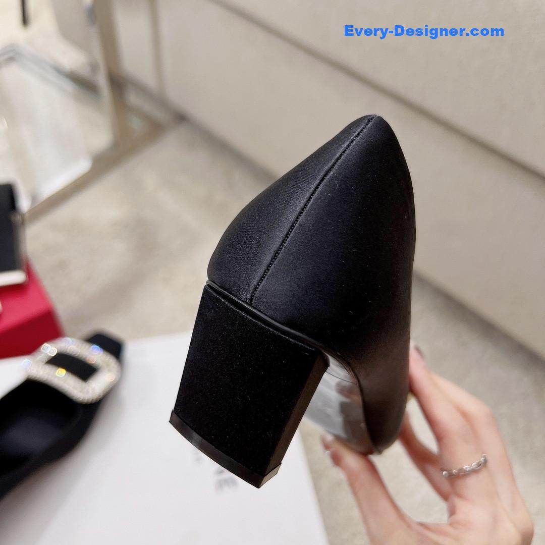 roger u1u1er silk d1am0nd buckle square heel shoes