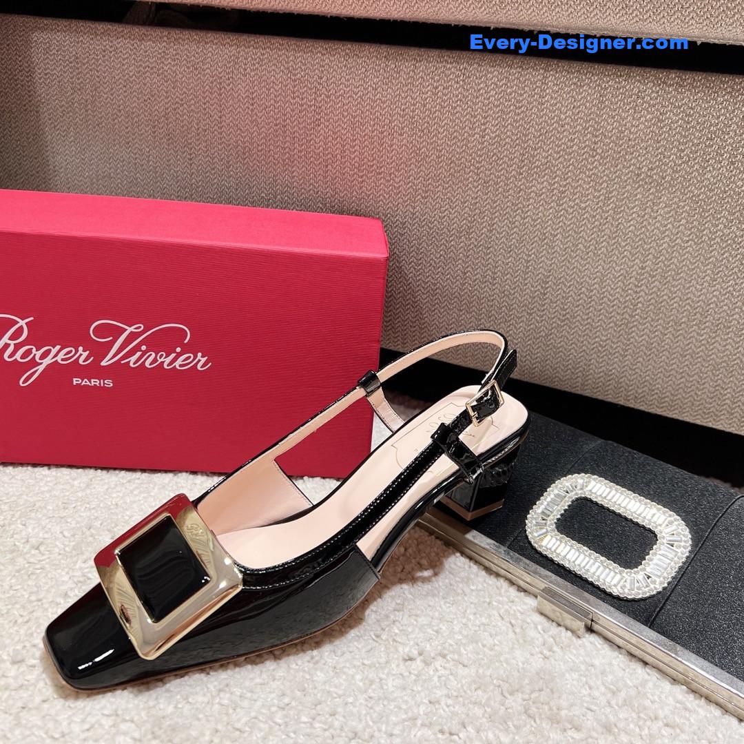 roger u1u1er square buckle chunky heel back sandals