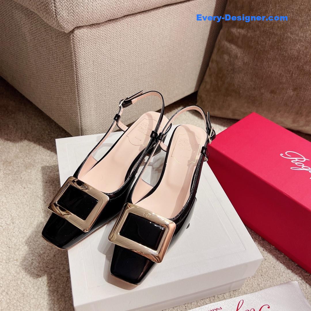 roger u1u1er square buckle chunky heel back sandals