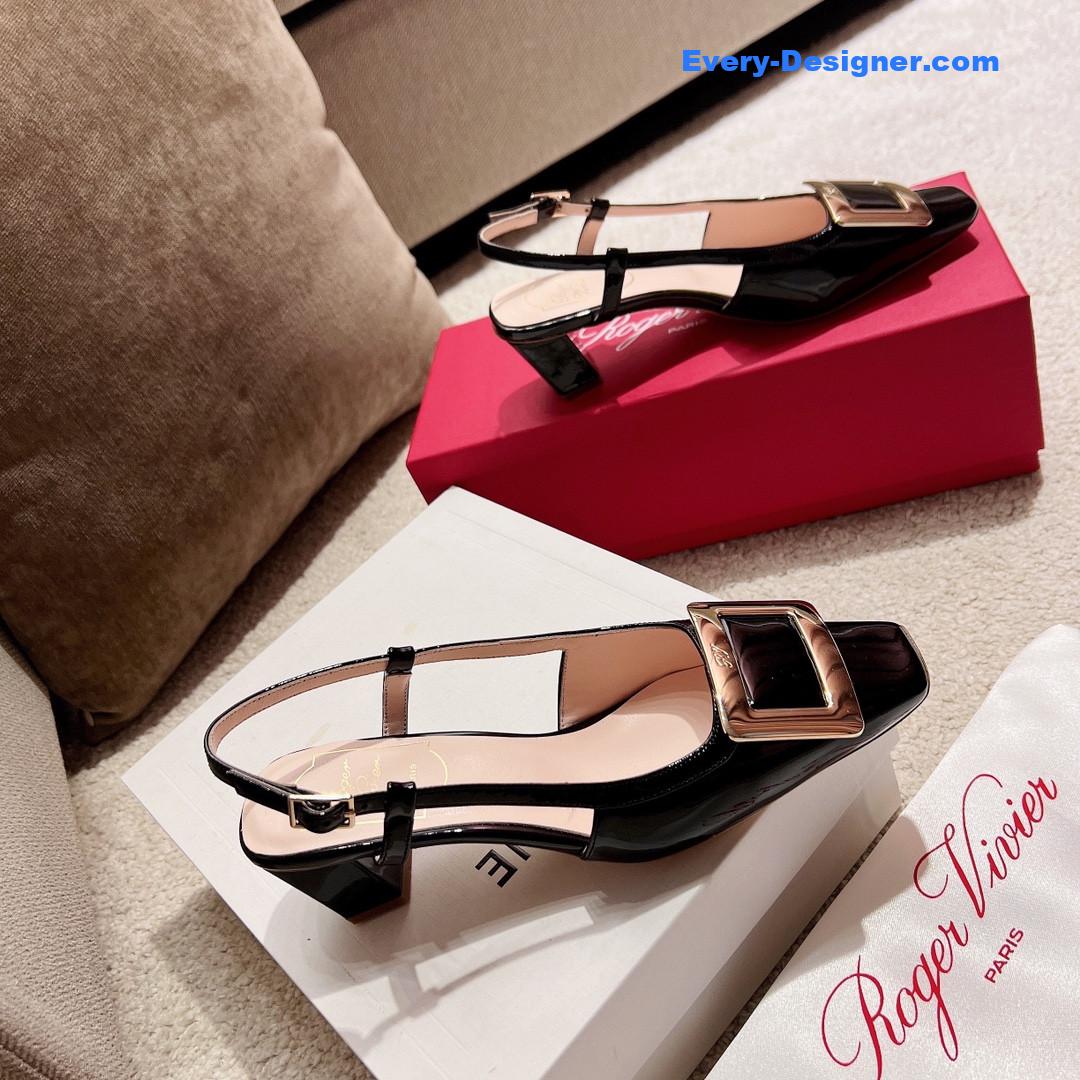 roger u1u1er square buckle chunky heel back sandals