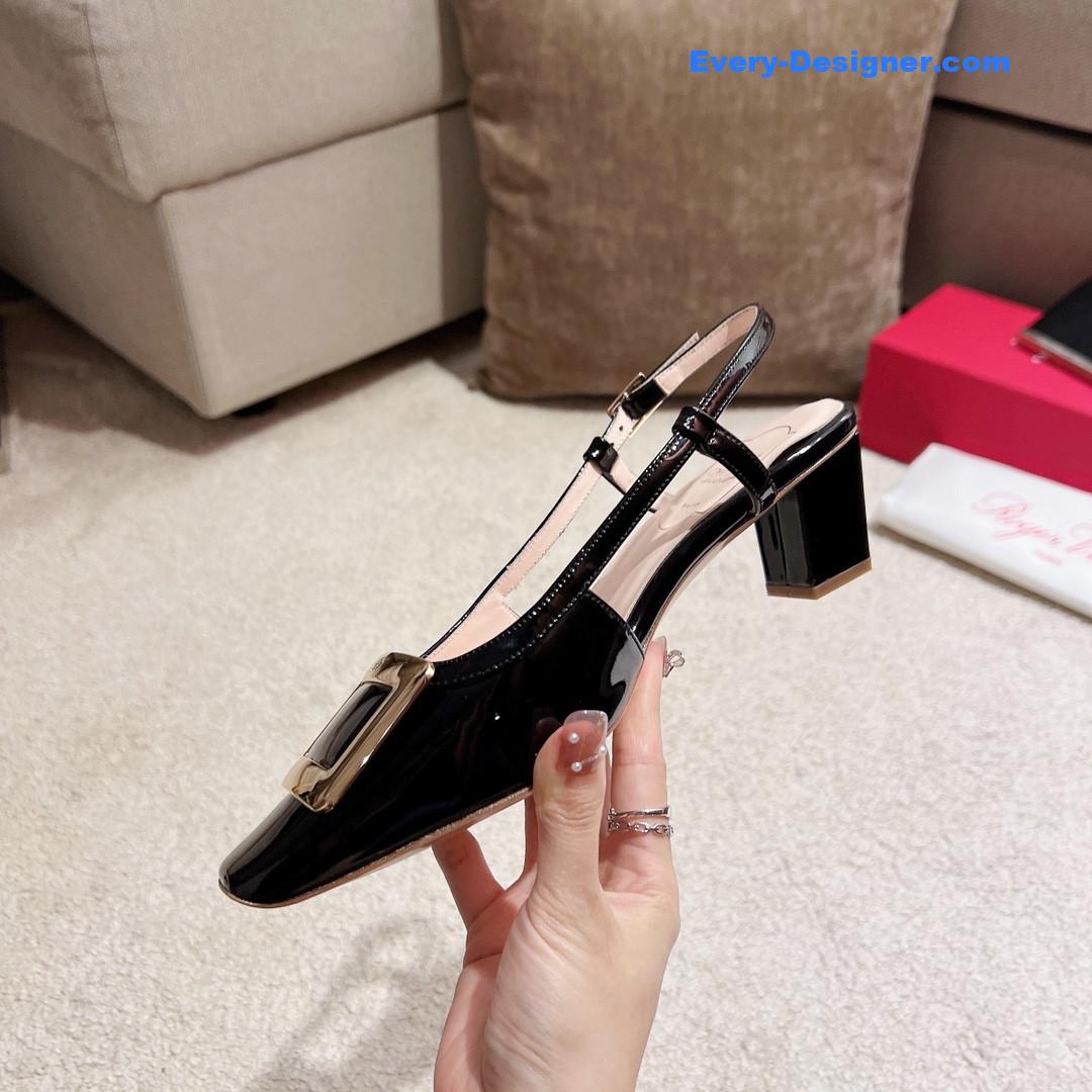 roger u1u1er square buckle chunky heel back sandals