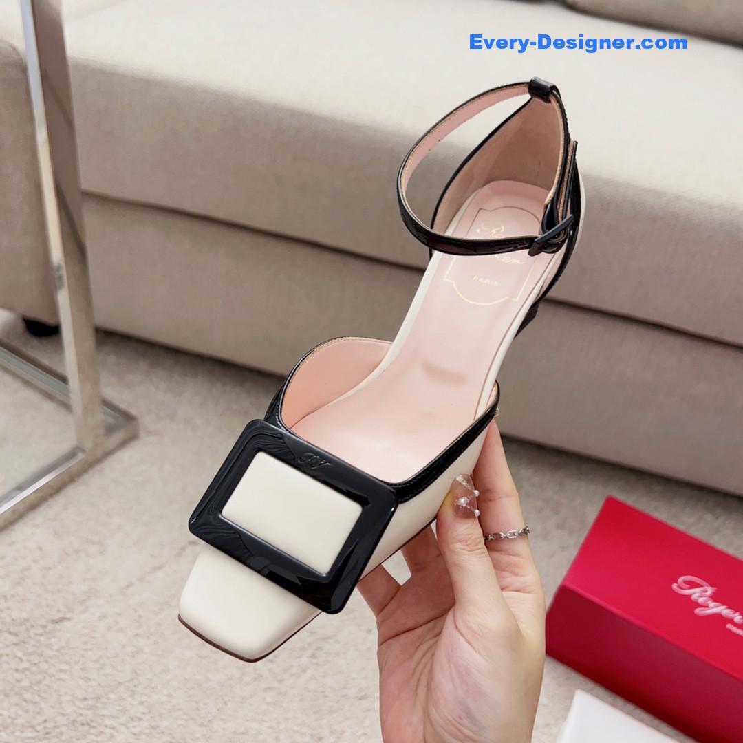 roger u1u1er square buckle block heel strappy sandals