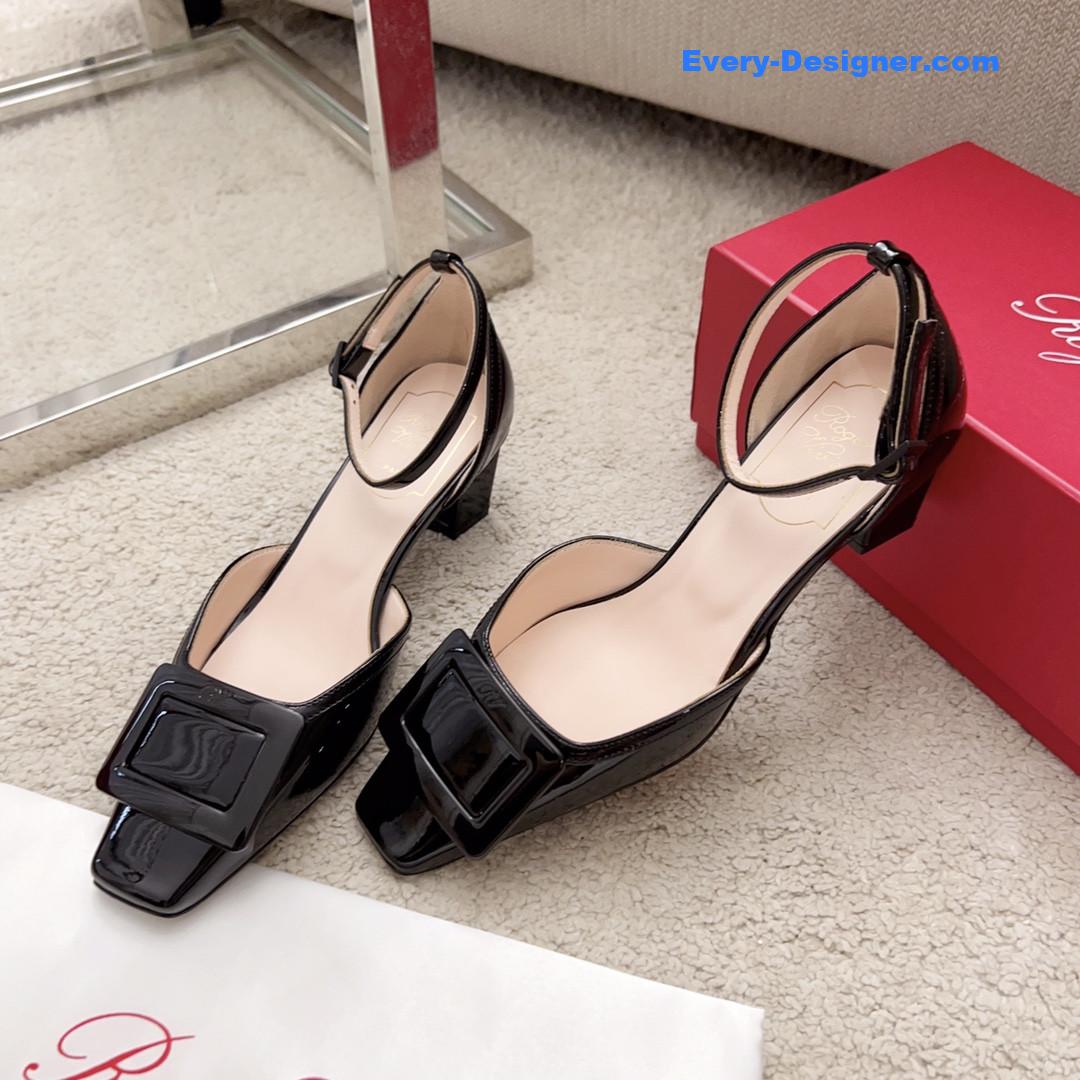 roger u1u1er square buckle block heel strappy sandals
