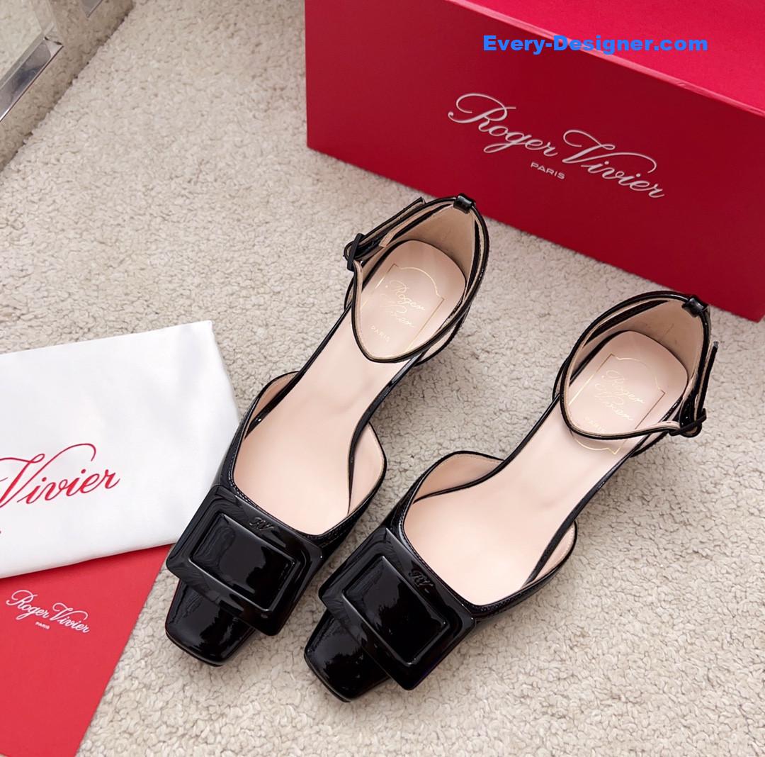 roger u1u1er square buckle block heel strappy sandals