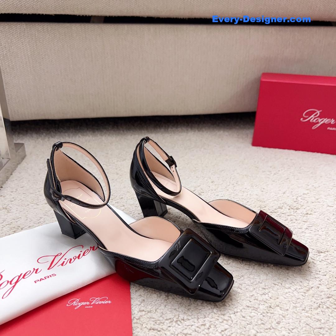 roger u1u1er square buckle block heel strappy sandals