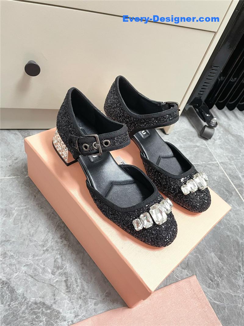 M1um1u mary jane rhinestone heels