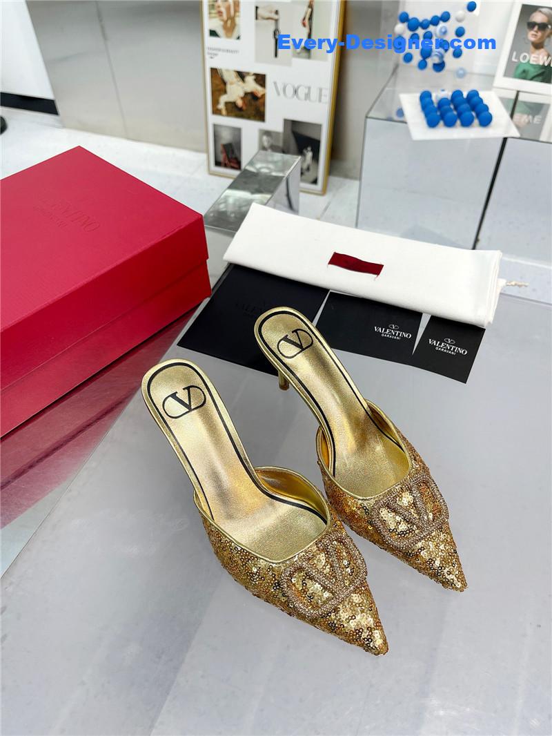 Va1e*ntin0 new sequin version v buckle classic slippers