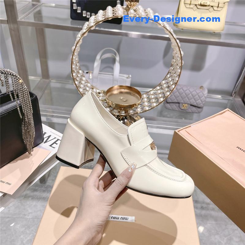 M1um1u gold coin loafer patent leather high heels