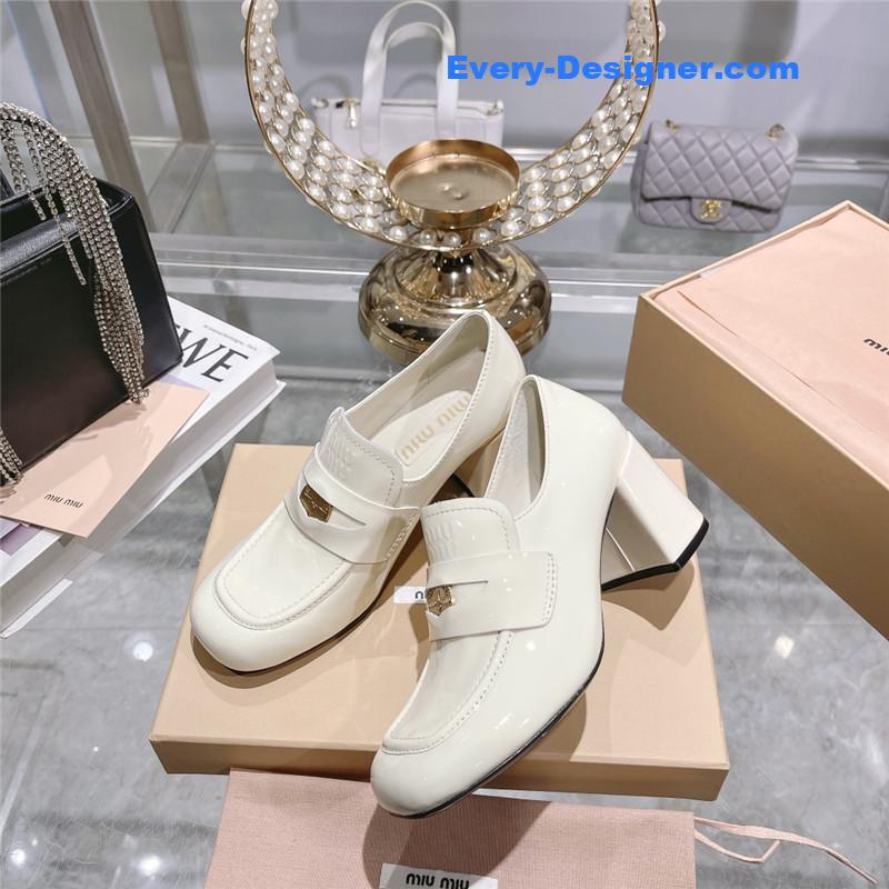 M1um1u gold coin loafer patent leather high heels
