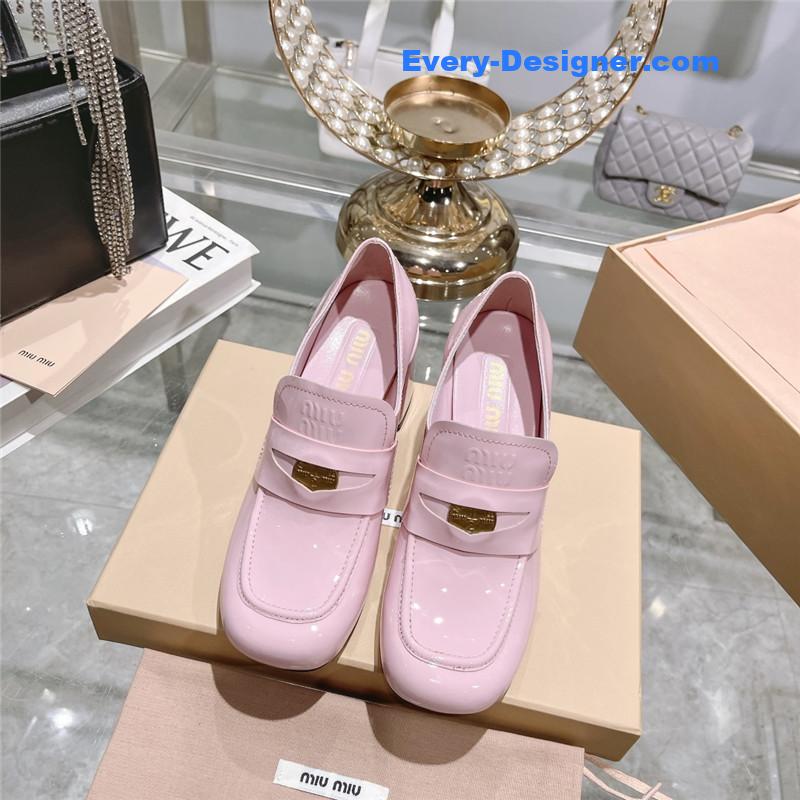 M1um1u gold coin loafer patent leather high heels