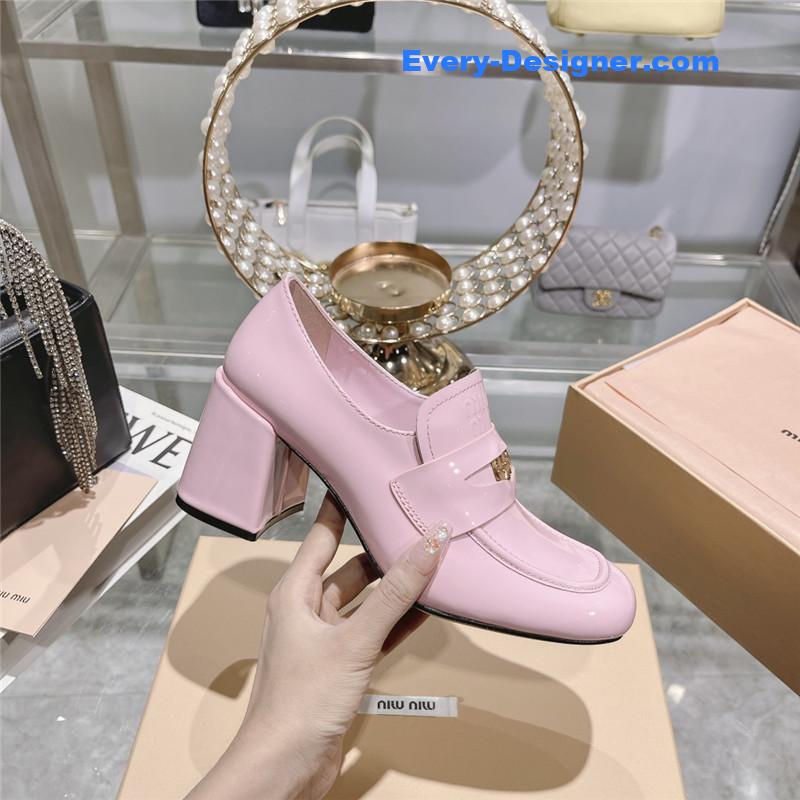 M1um1u gold coin loafer patent leather high heels
