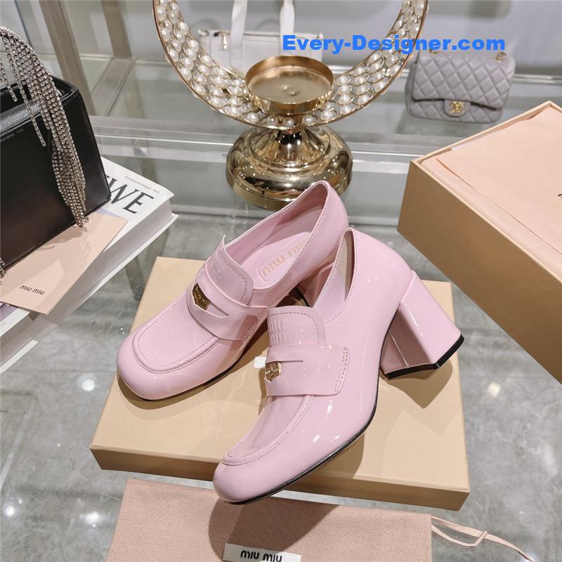M1um1u gold coin loafer patent leather high heels