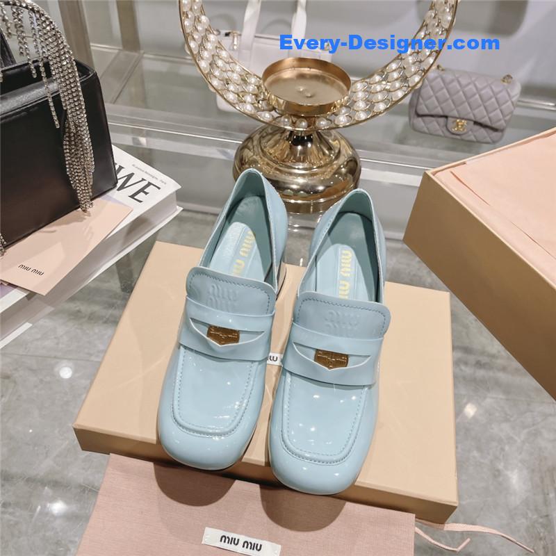 M1um1u gold coin loafer patent leather high heels
