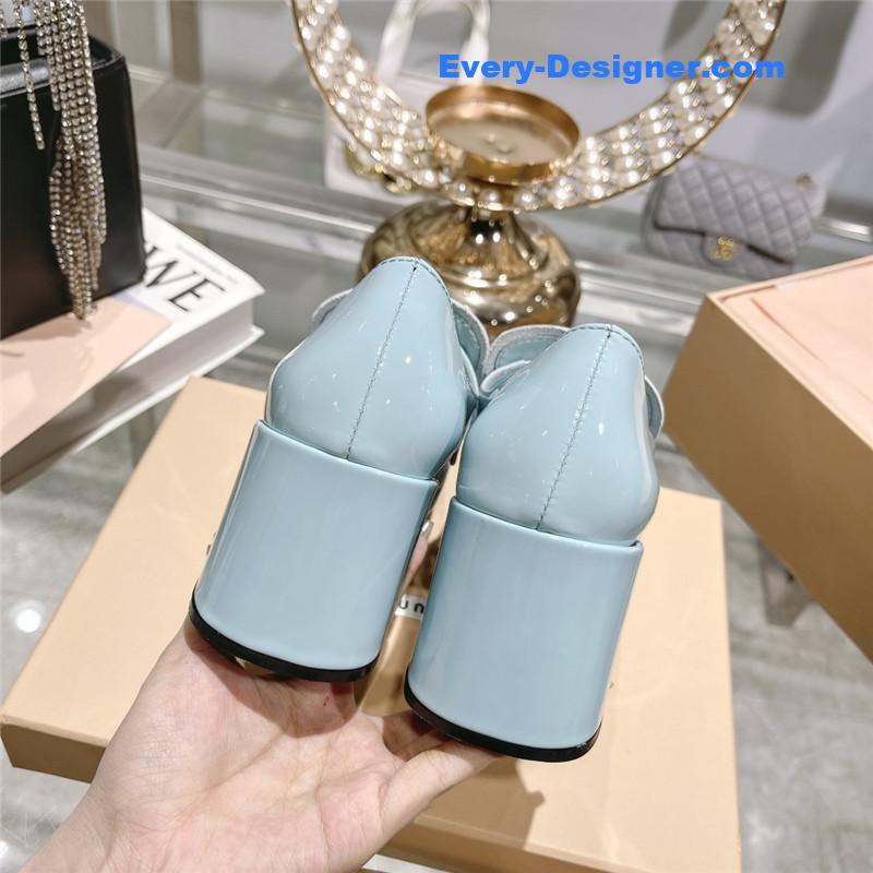 M1um1u gold coin loafer patent leather high heels