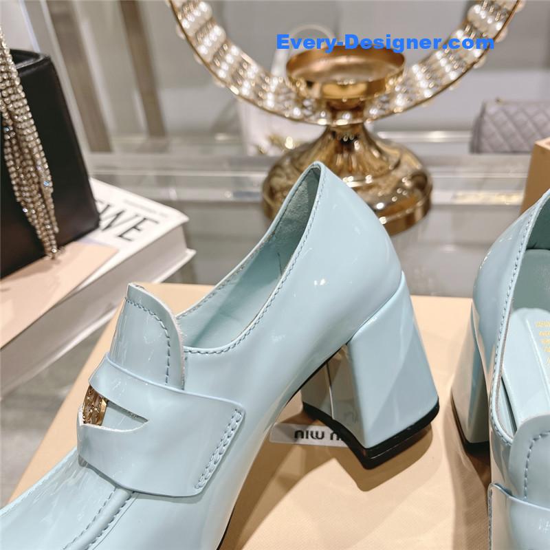 M1um1u gold coin loafer patent leather high heels