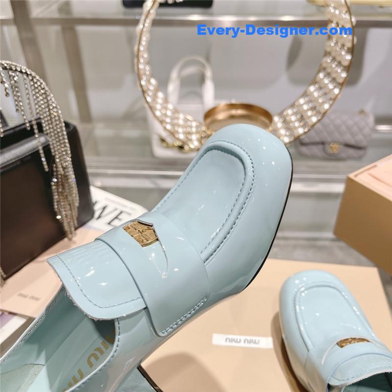 M1um1u gold coin loafer patent leather high heels