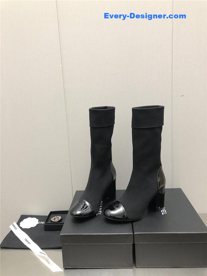 CC autumn winter small fragrance chunky heel socks boots