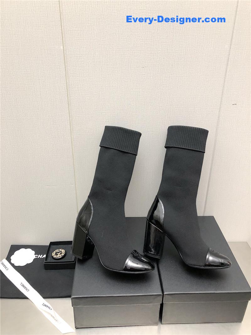 CC autumn winter small fragrance chunky heel socks boots