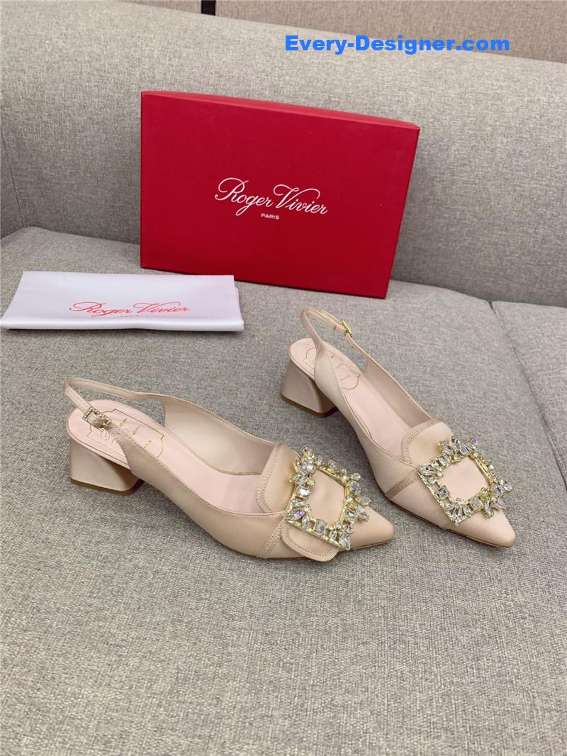 roger u1u1er classic d1am0nd buckle silk high heel pumps