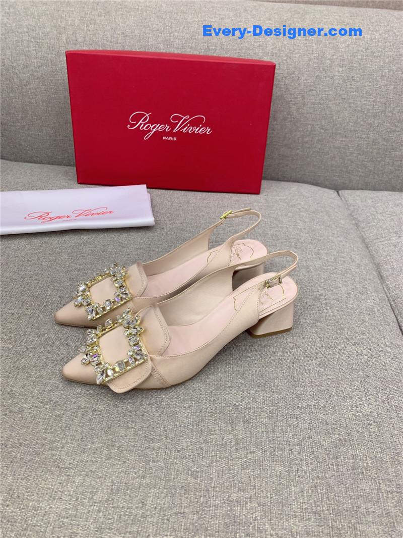 roger u1u1er classic d1am0nd buckle silk high heel pumps