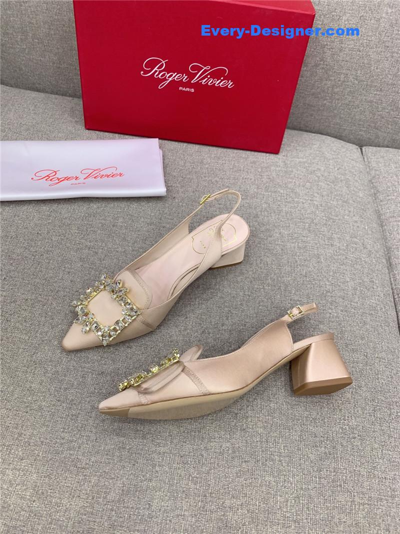 roger u1u1er classic d1am0nd buckle silk high heel pumps