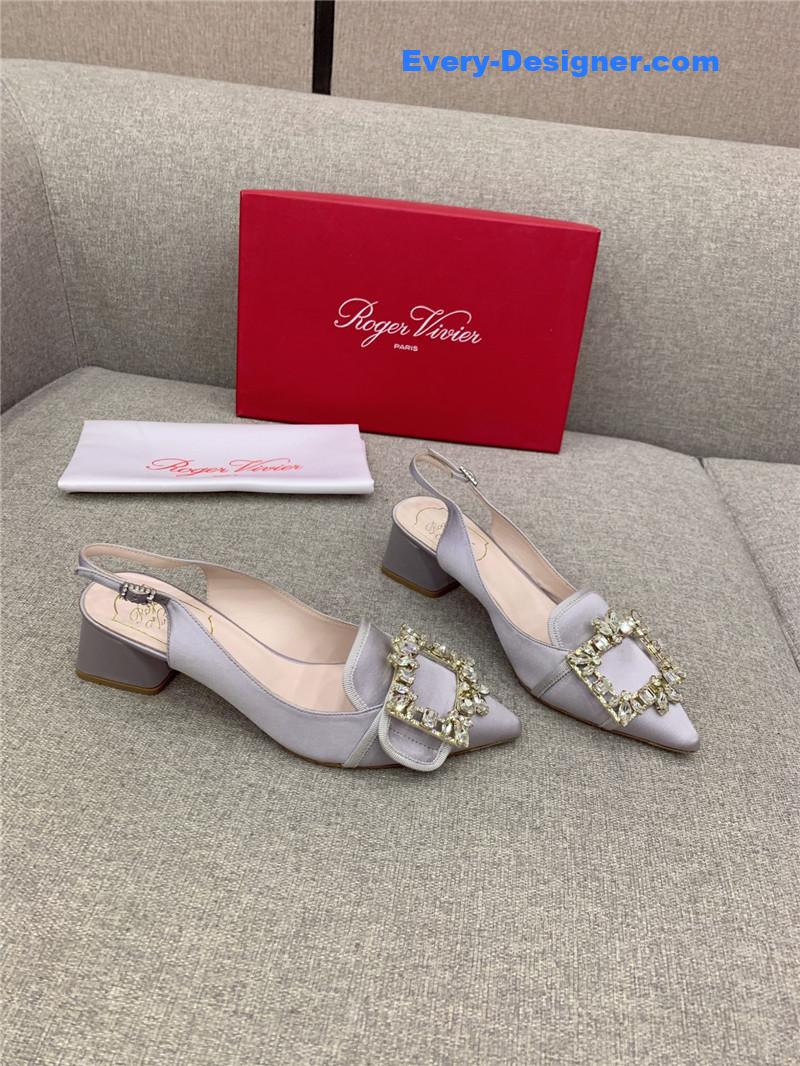 roger u1u1er classic d1am0nd buckle silk high heel pumps