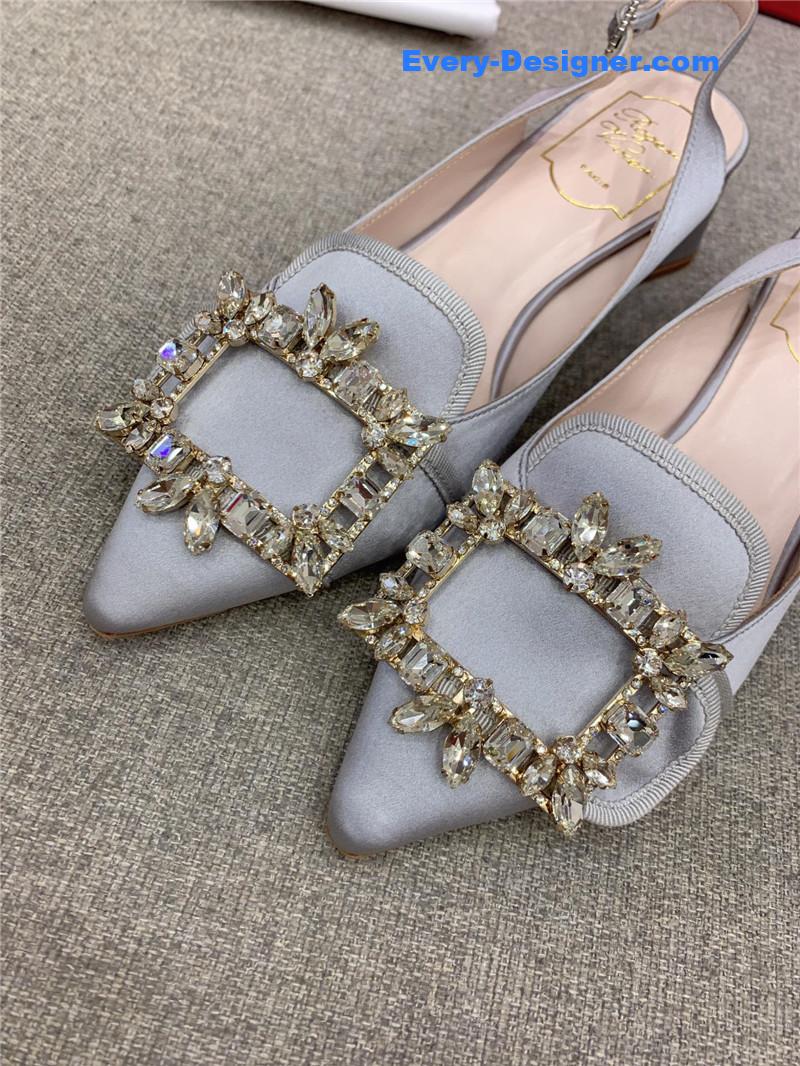 roger u1u1er classic d1am0nd buckle silk high heel pumps