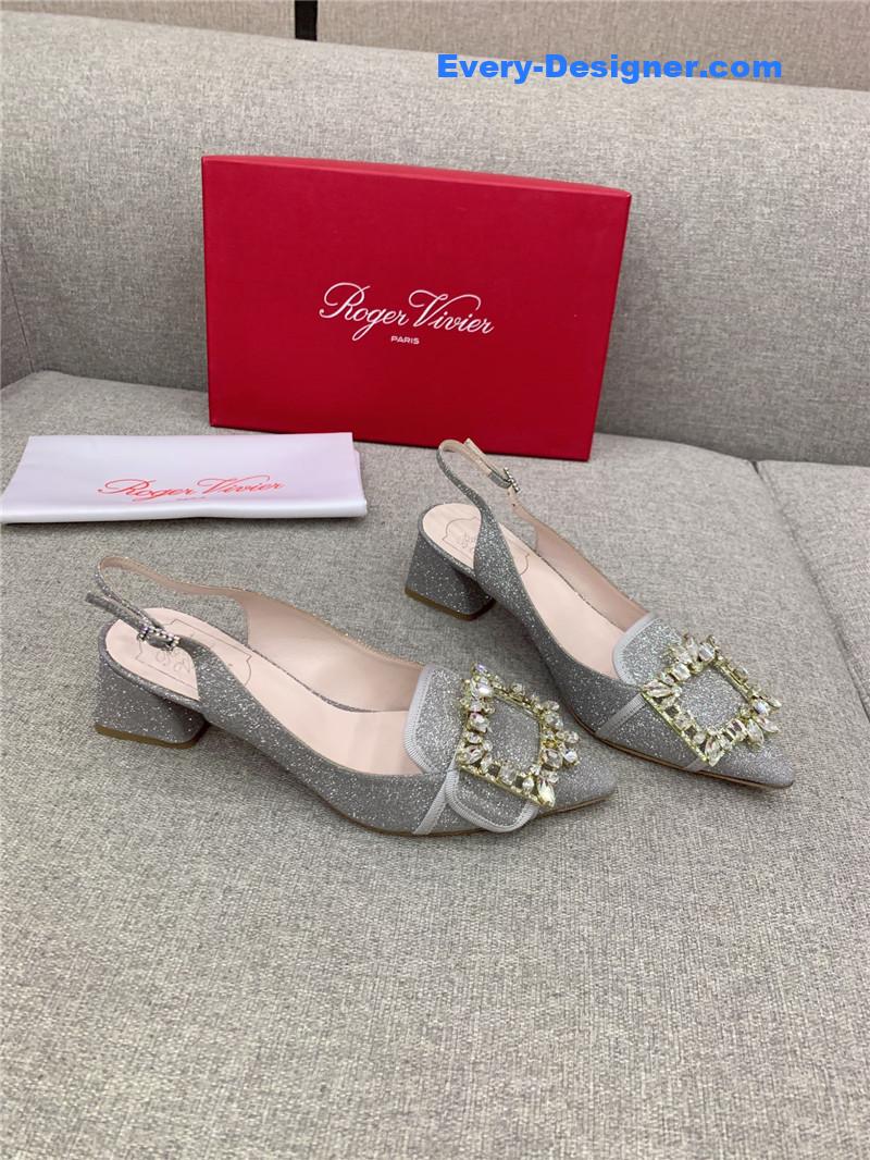 roger u1u1er classic d1am0nd buckle silk high heel pumps