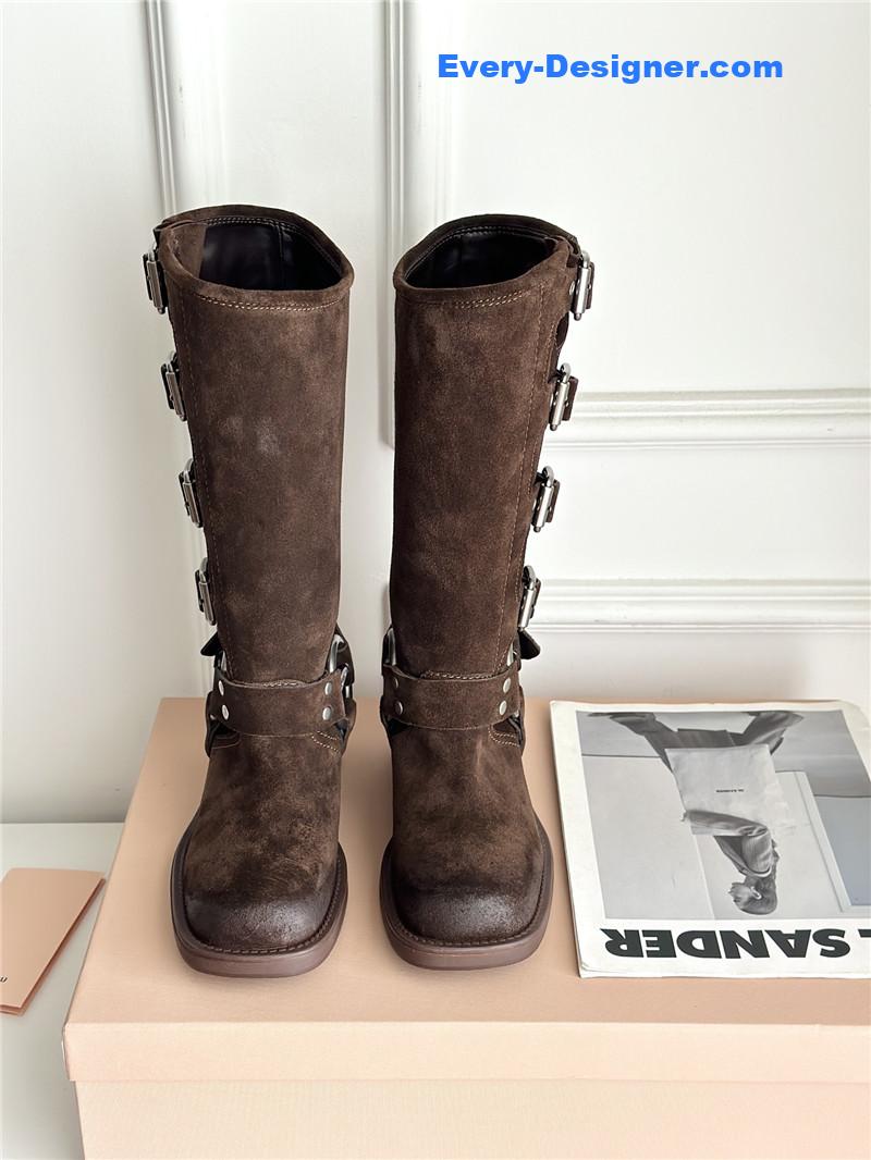 M1um1u autumn and winter brushed suede distressed boots