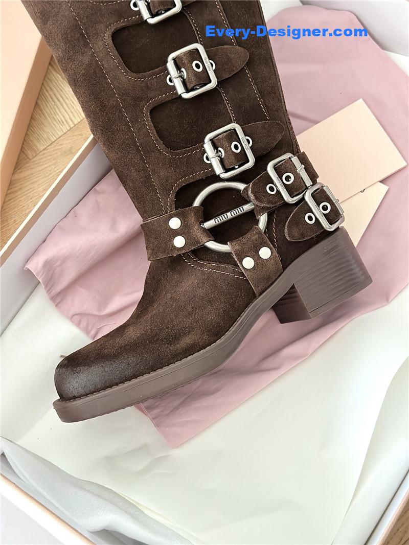 M1um1u autumn and winter brushed suede distressed boots