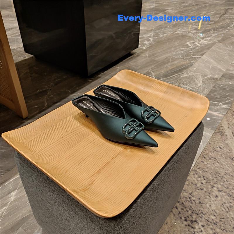 Ba1en*iaga double b buckle cat heel mules slippers